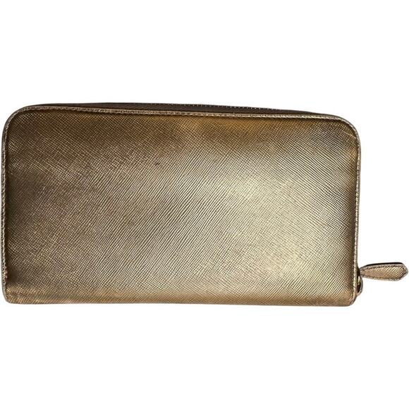 Prada + Authenticity Card Gold Saffiano Leather Prada long zippy wallet bow COA - Picture 4 of 7